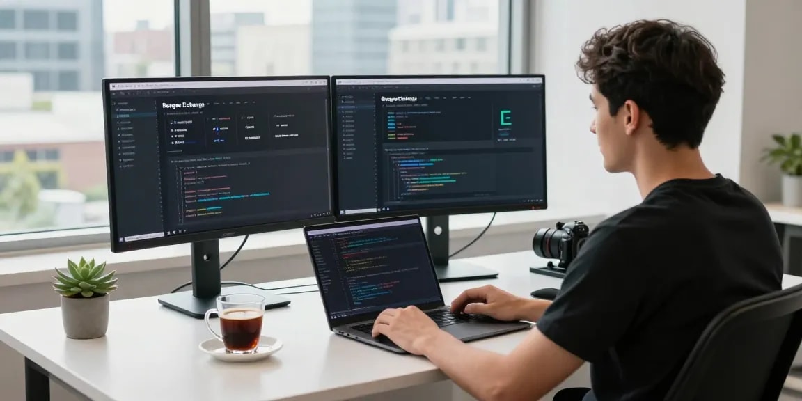 Bungee Exchange cross-chain asset transfer interface in a modern tech workspace.
