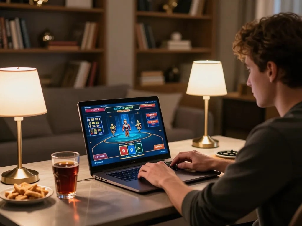 Người dùng LUCK8 tham gia vào trò chơi casino trực tuyến chiến lược tại nhà với máy tính xách tay