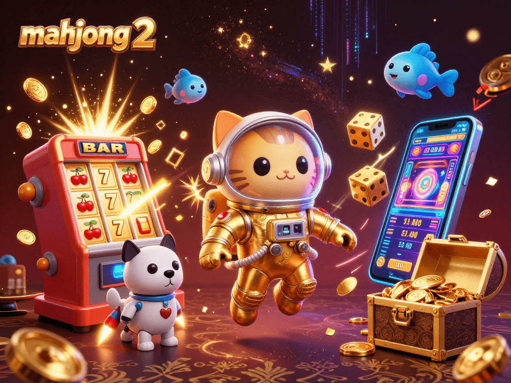 Engage with mahjong 2 through exciting slot animations and dynamic casino elements in this vibrant scene.