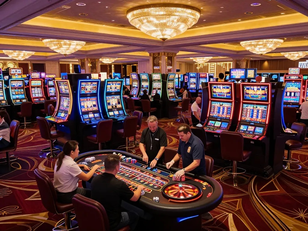 CM88 players engaging in thrilling roulette gameplay on a vibrant Las Vegas casino floor