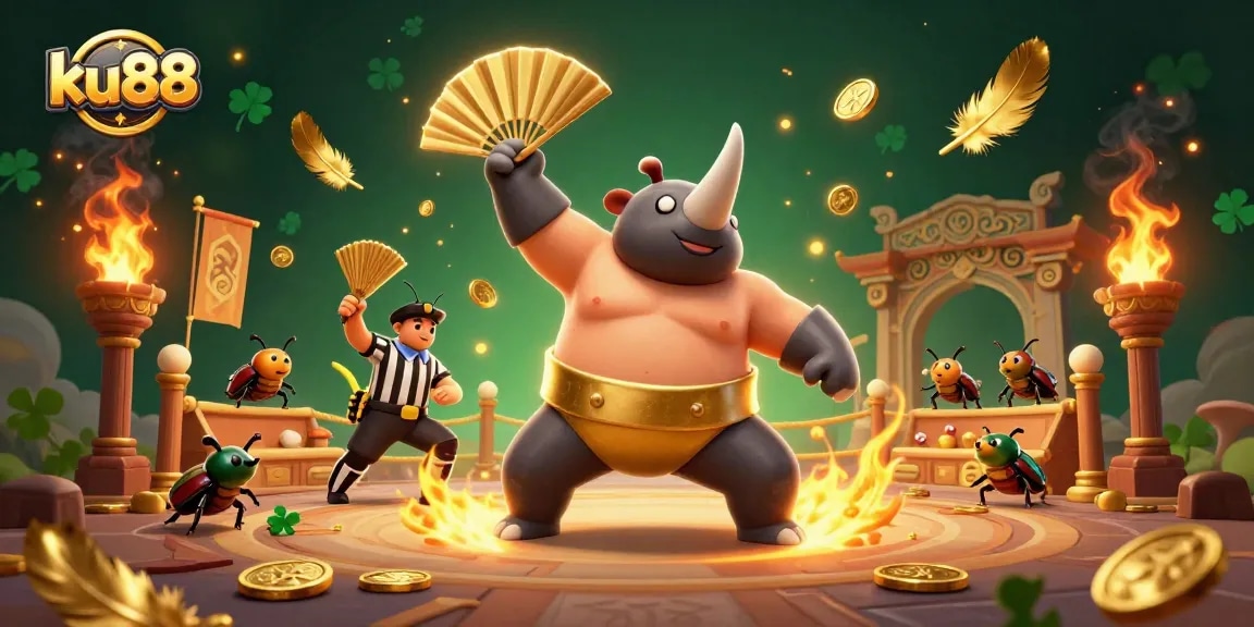 ku88's exciting casino experience depicted with dynamic characters in a thrilling gambling arena.