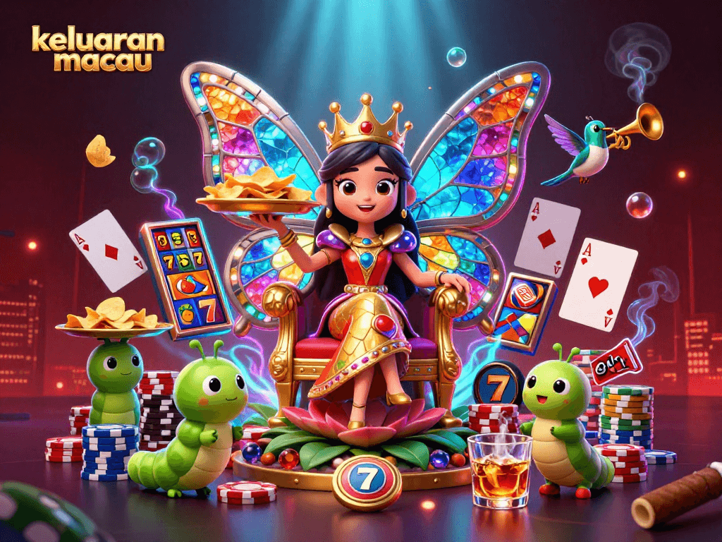 Engage in thrilling gameplay with keluaran macau, featuring a vibrant scene of classic slot elements and animated characters.