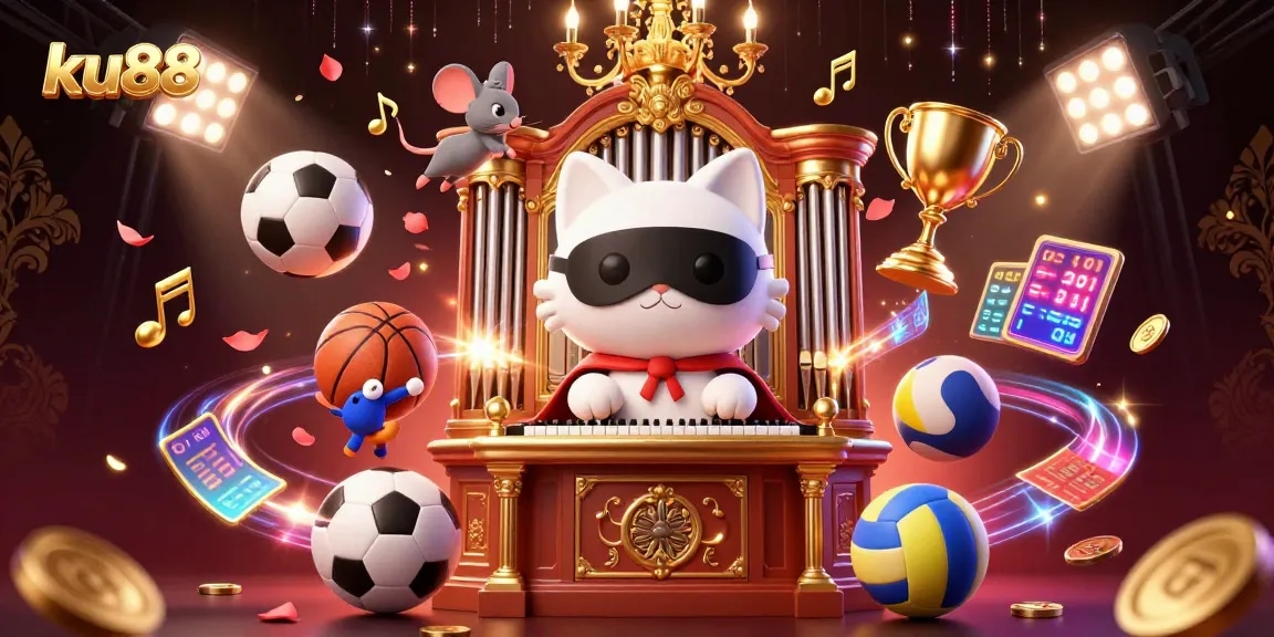 Engage in thrilling gameplay with ku88 featuring a vibrant casino scene filled with animated characters and sports elements.