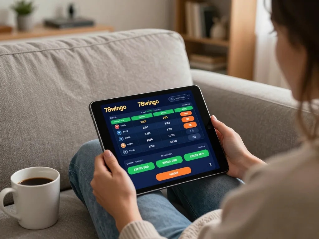 Engaging moment using the 78wingo app for online betting in a cozy home environment.