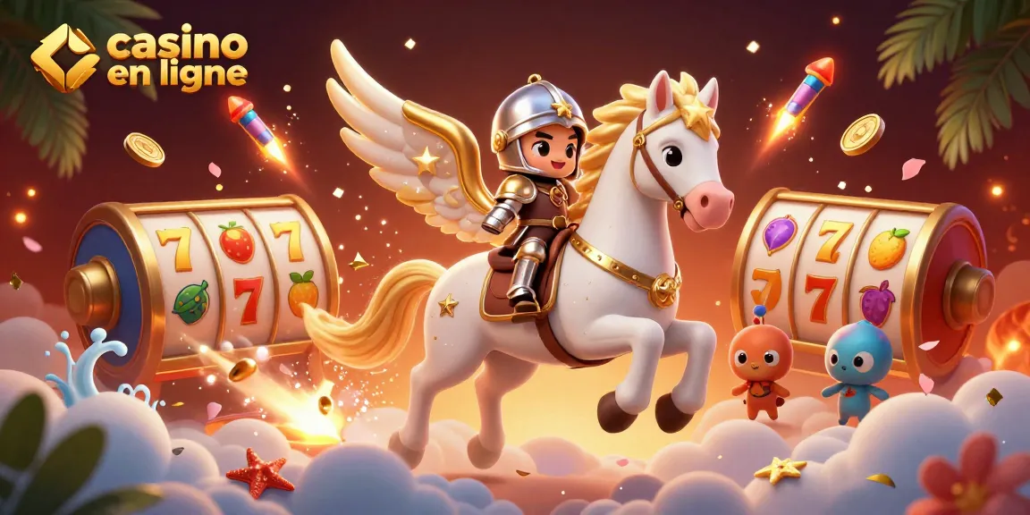 Visuel captivant d'un casino en ligne avec un cheval céleste et des machines à sous.