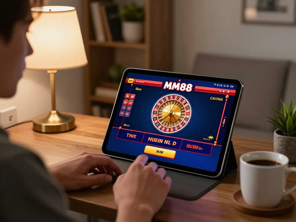 Experience the MM88 brand through engaging online gameplay at home with vibrant casino visuals.