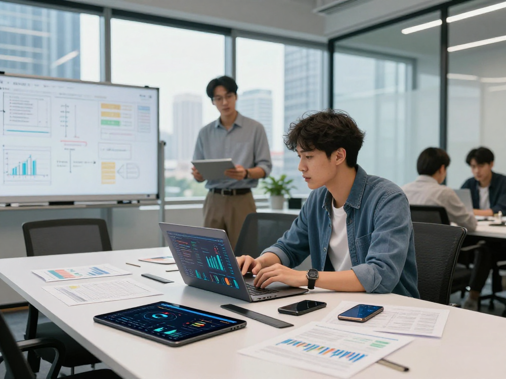 XPAY33 financial technology workspace with professionals analyzing data and collaborating on blockchain metrics