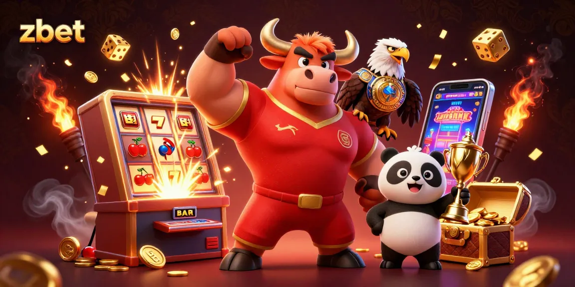 zbet celebrates winning moments with a vibrant 3D casino scene featuring iconic characters.