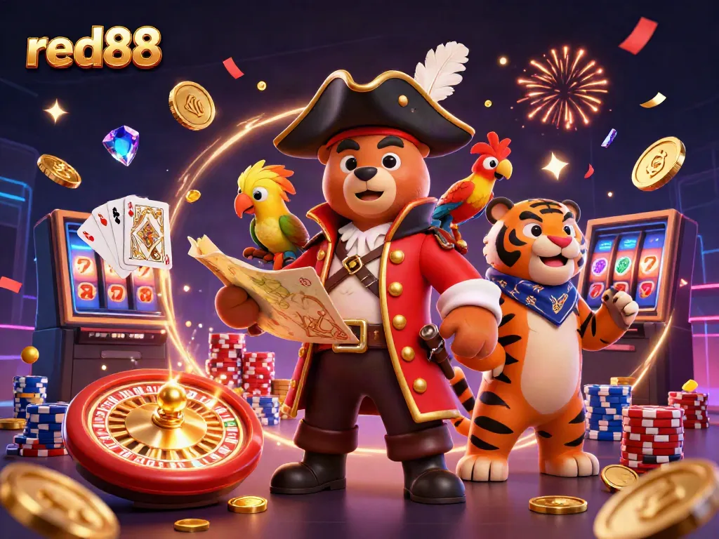 Experience thrilling gameplay at red88 with vibrant characters and casino elements bursting with energy.