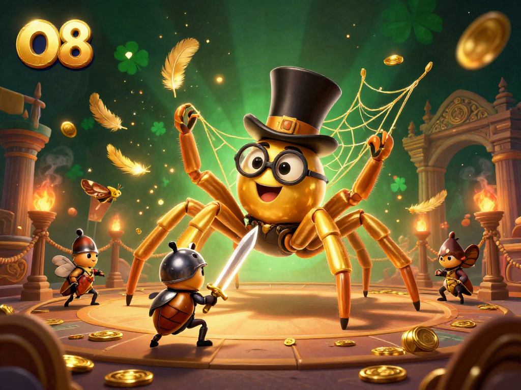 Experience thrilling action with O8's golden creatures in this dynamic casino illustration