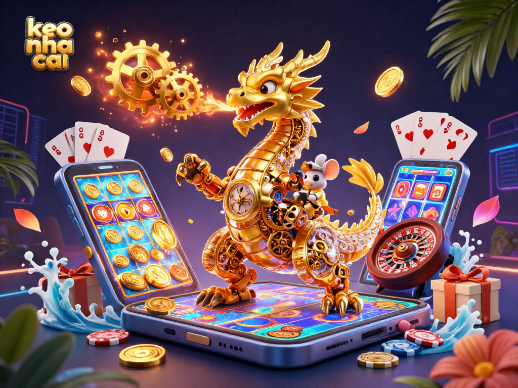 Experience the excitement of keo nha cai with a golden dragon and vibrant casino elements!