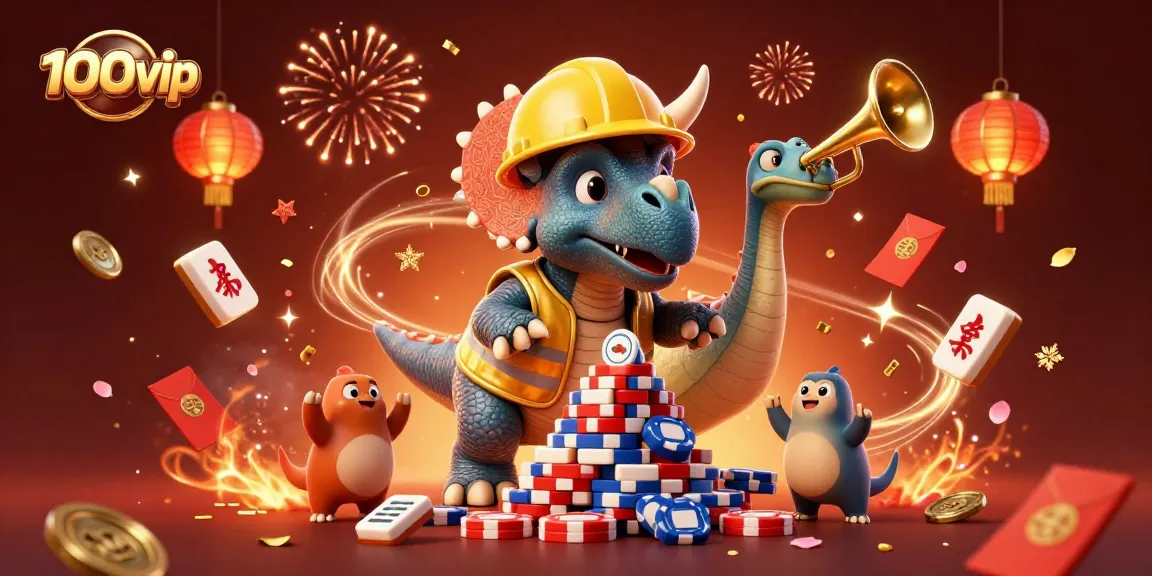Celebrate your wins at 100vip with vibrant casino-themed 3D illustration featuring joyful characters and gaming elements.