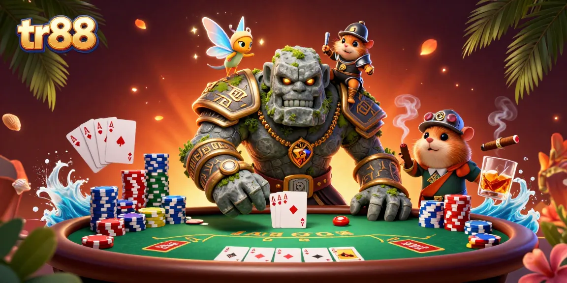Experience the thrill of tr88 with this vibrant casino scene featuring magical characters and poker action.
