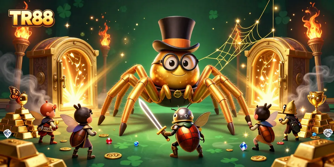 Engage with TR88's enchanting gaming world, featuring a golden tarantula and treasure elements.