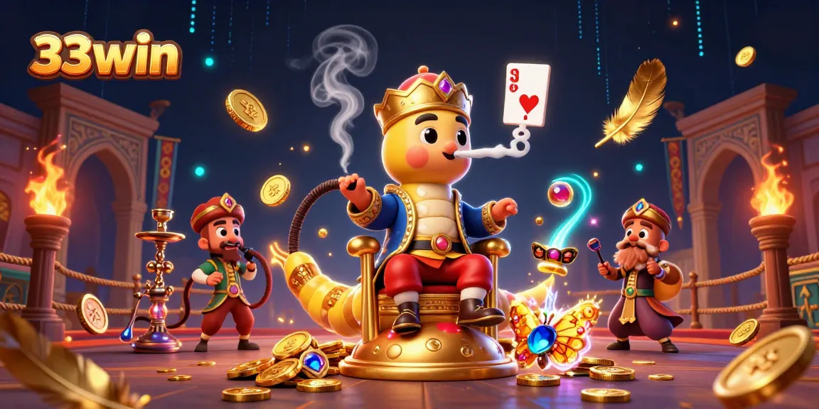 Experience the excitement of 33win with vibrant casino elements and characters in a dynamic illustration.