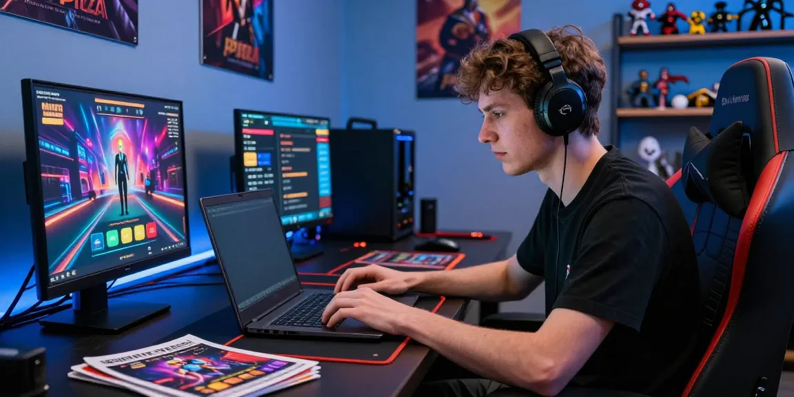Engaged young adult enjoying sv88 gaming experience on a stylish laptop.