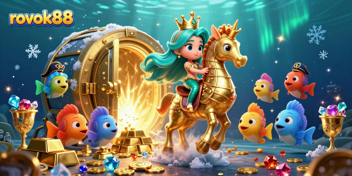 Experience the thrilling underwater world of rokok88 with vibrant treasure scenes and magical characters.