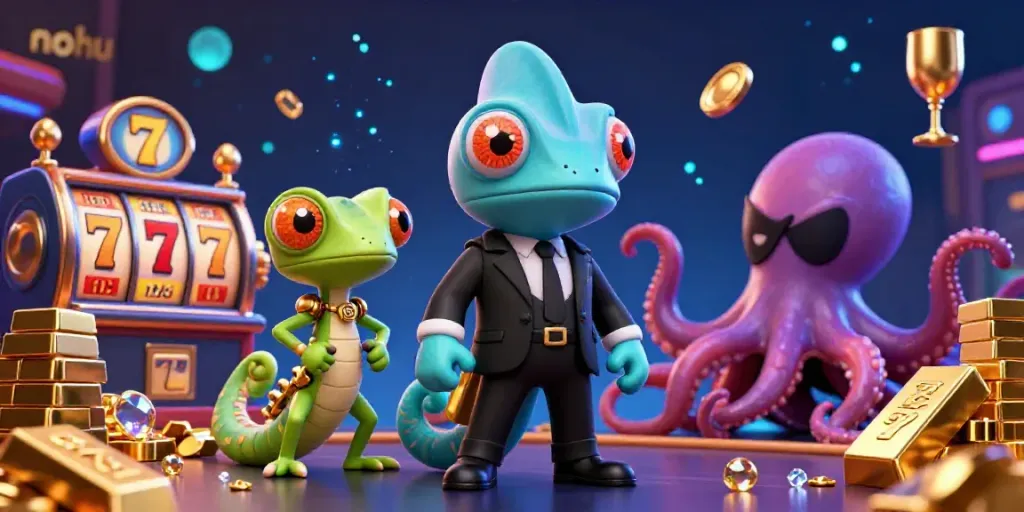 Experience the excitement of nohu with dynamic casino characters among dazzling slot elements.