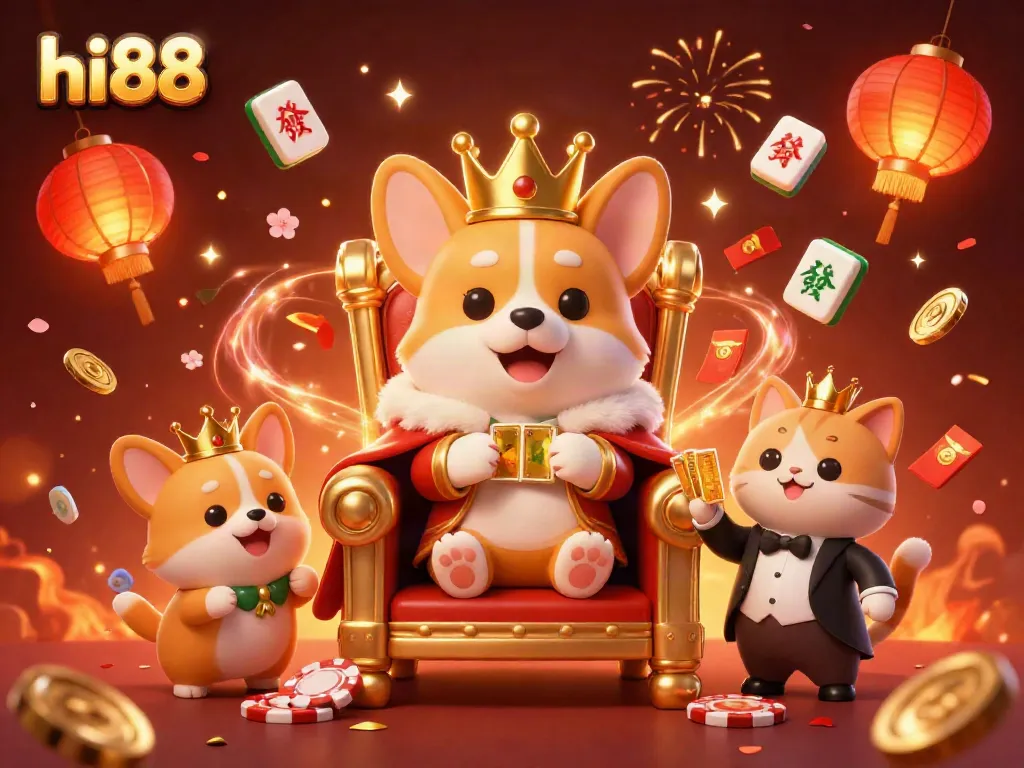 Experience excitement with hi88 as the royal corgi reigns over a vibrant casino scene.