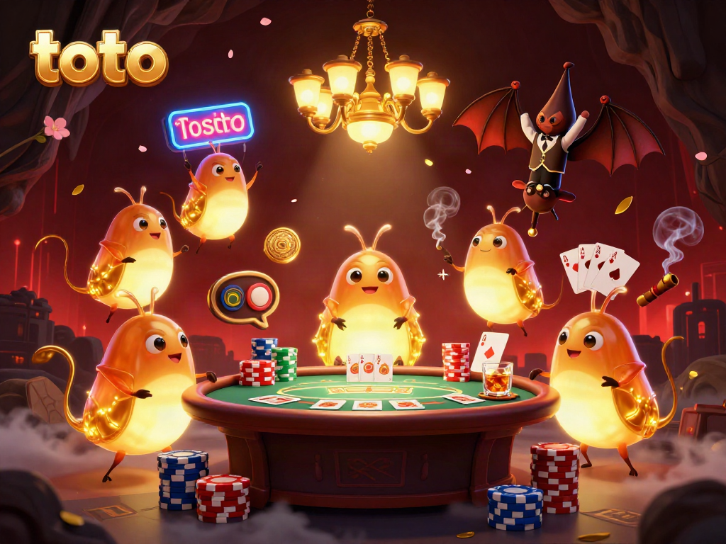 Illuminate your gaming experience with toto in this vibrant casino scene featuring a lively glowworm team.