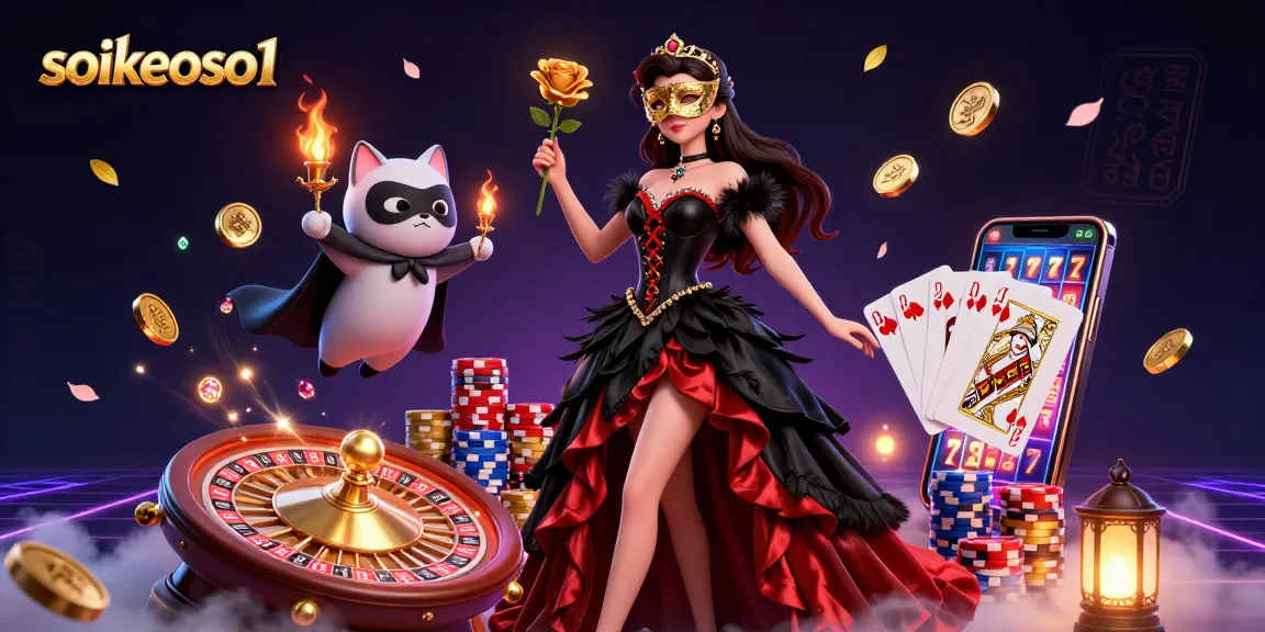 Engage with soikeoso1's vibrant casino scene featuring dynamic characters and sparkling game elements.