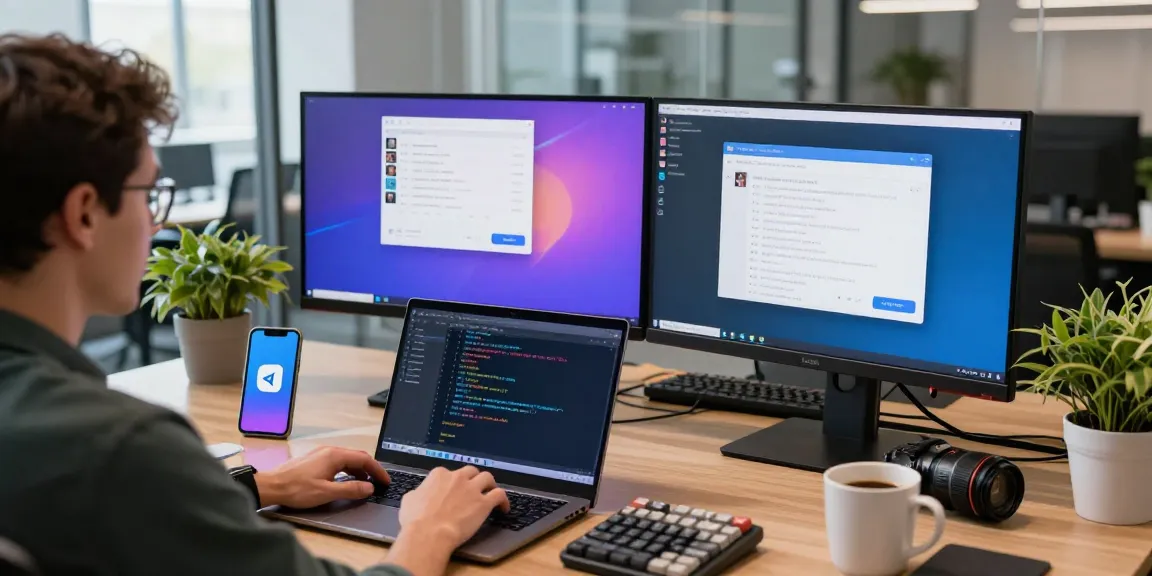 Experience seamless communication with Telegram下载 on various devices, showcasing an innovative tech workspace.