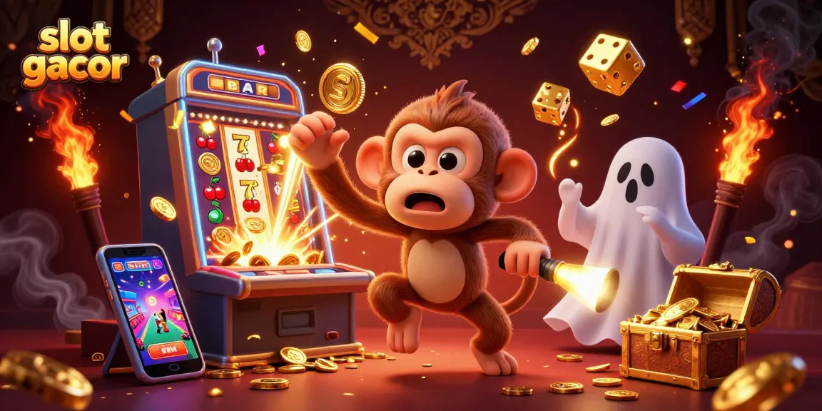 Experience slot gacor excitement as a ghost-hunter puppy tracks a mischievous monkey in a lively casino.