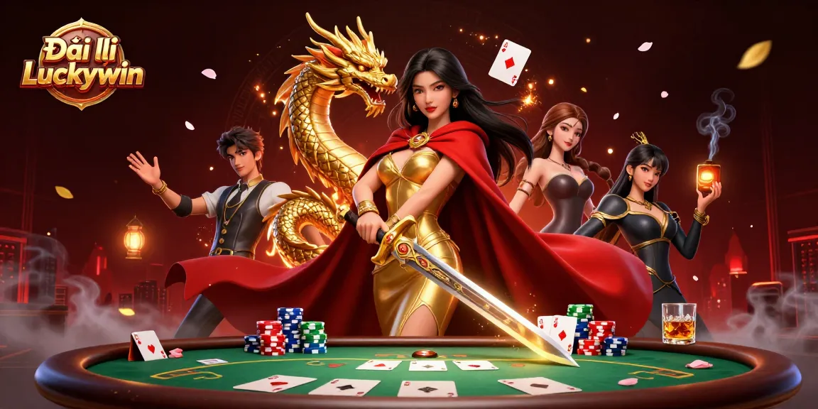 Engage with Đại lý Luckywin through an immersive casino scene featuring vibrant characters and action.