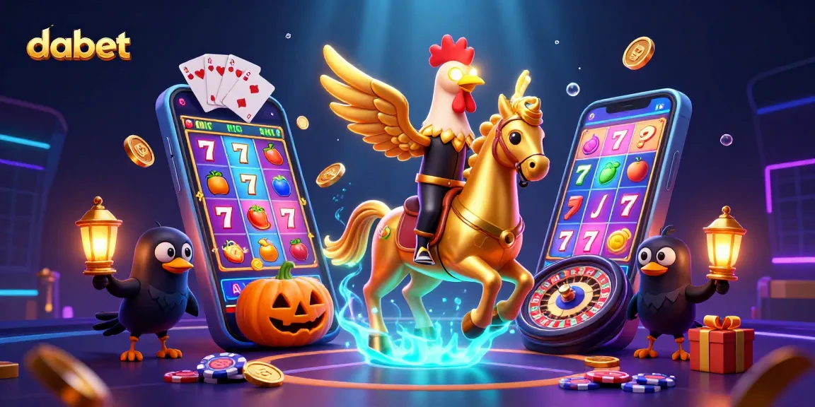 Spin the reels and win at dabet with this vibrant 3D casino scene featuring golden rooster and gaming elements.