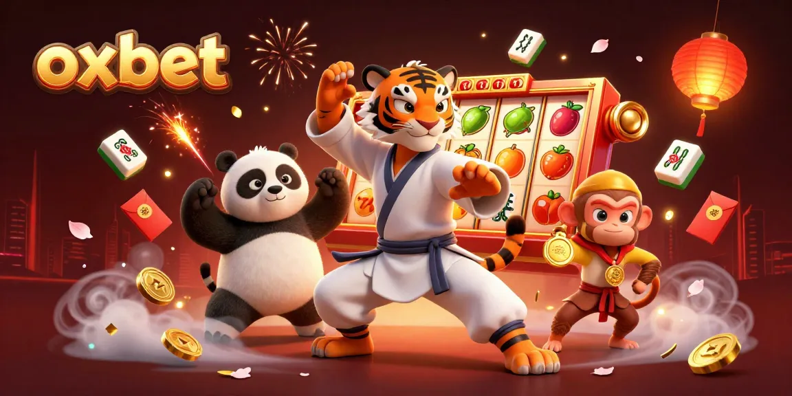 Engage with oxbet's thrilling casino experience featuring a kung fu tiger and friends in action.