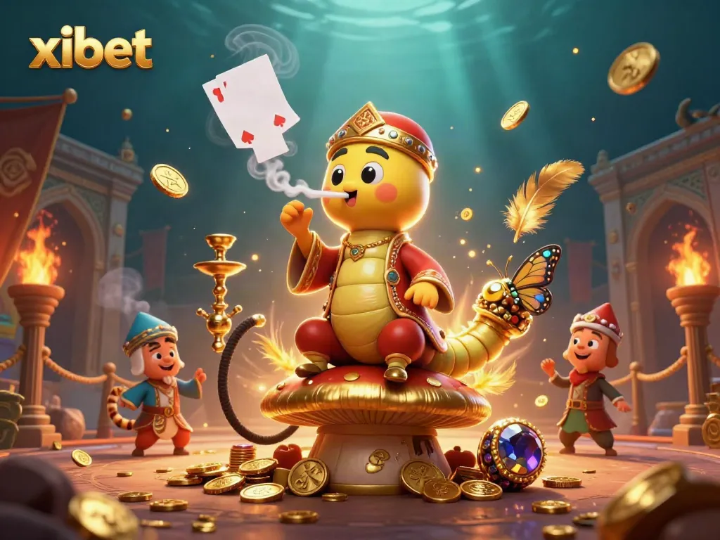 Experience exciting gambling action with xibet's lavish games and characters in a vibrant digital illustration.