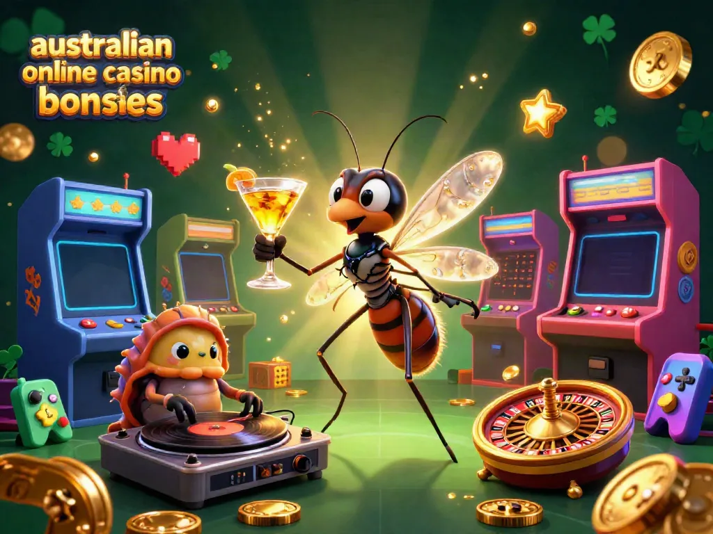 Experience the excitement of australian online casino bonuses with a vibrant 3D casino scene featuring unique characters and dynamic elements.