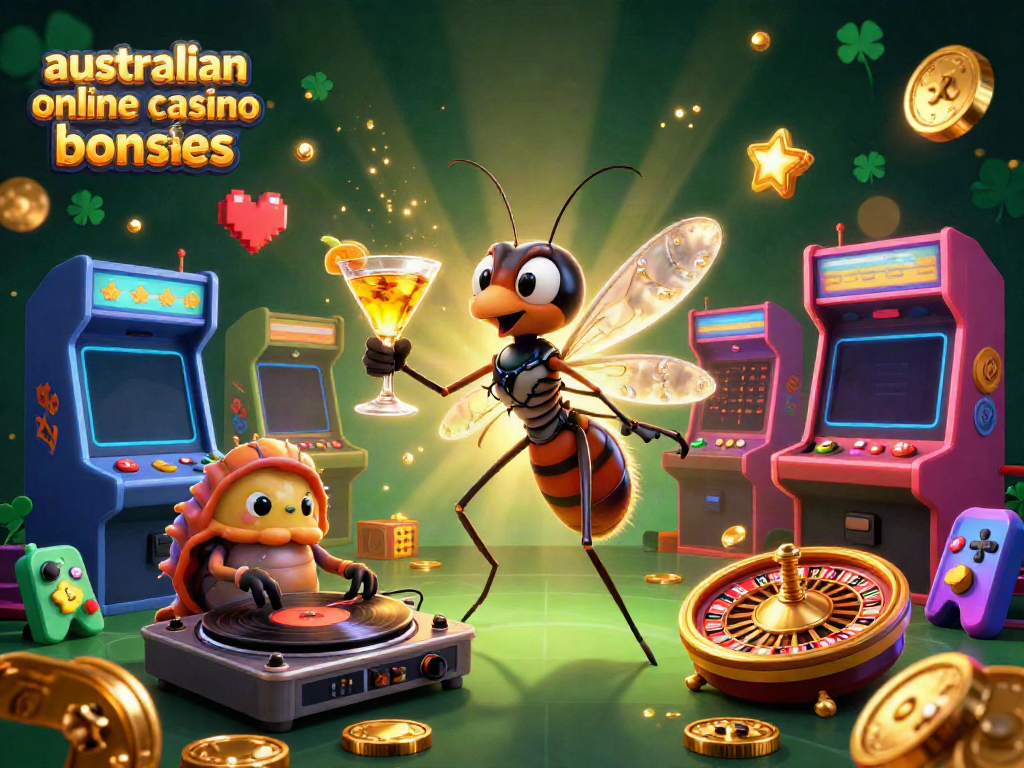 Experience the excitement of australian online casino bonuses with a vibrant 3D casino scene featuring unique characters and dynamic elements.