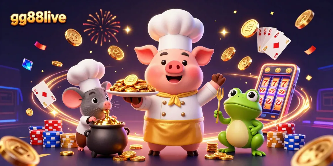 Experience thrills at gg88live casino with vibrant gaming elements and characters in a celebratory scene.