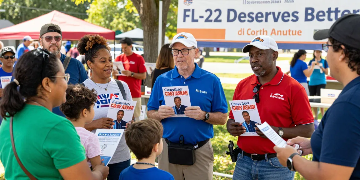 Voters engaging with Casey Askar campaign materials at a community event in FL-22.