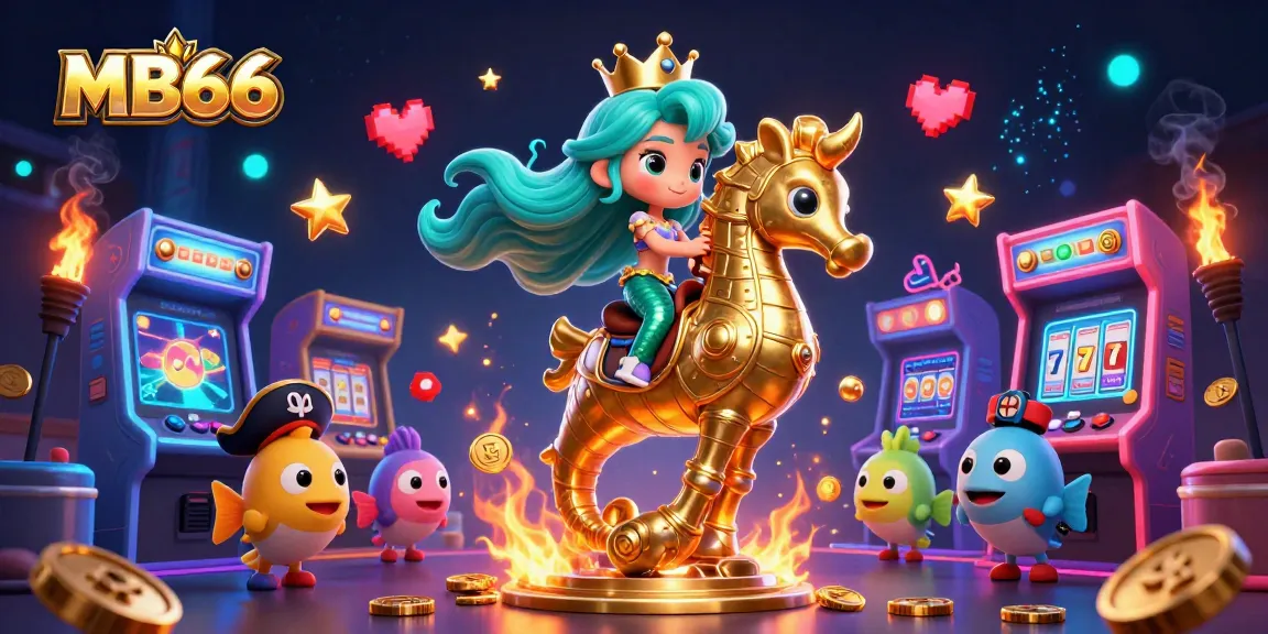Experience thrilling jackpots at MB66, where a mermaid princess rides a seahorse amidst colorful casino elements.