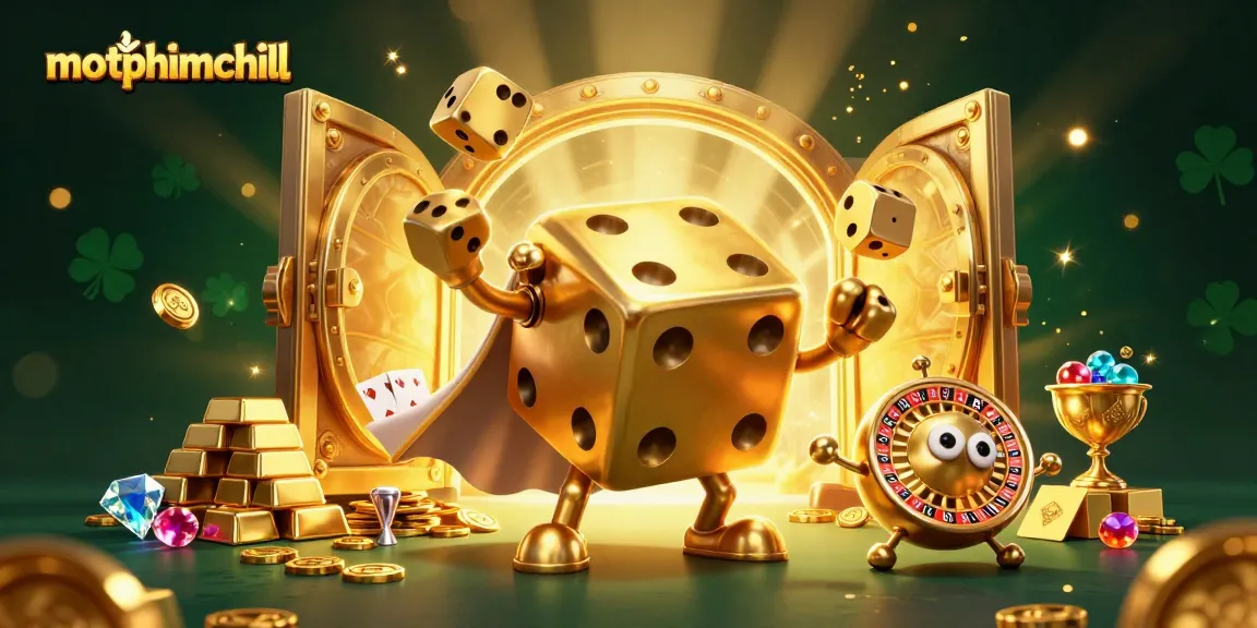 Engage with thrilling casino fun on motphimchill featuring golden dice golem and vibrant treasure elements.