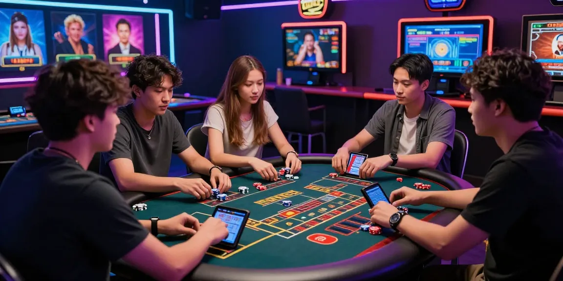 Diverse players engaged in a virtual gambling experience with a focus on 먹튀스팟 and immersive gaming elements, showcasing excitement and technology.