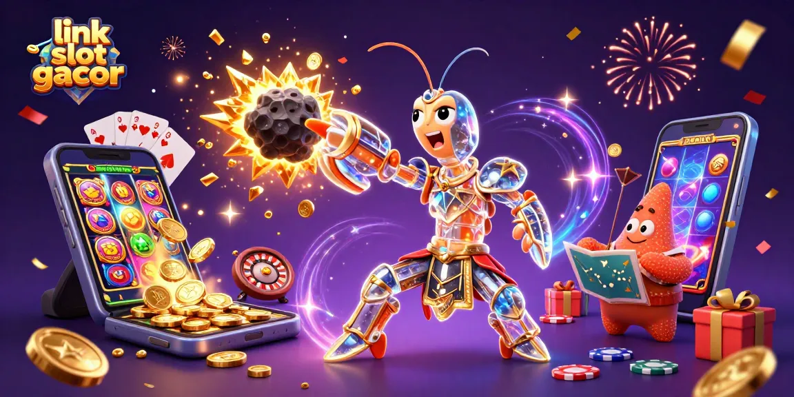Experience the excitement of link slot gacor with vibrant 3D illustrations of galactic figures amidst exploding treasures!