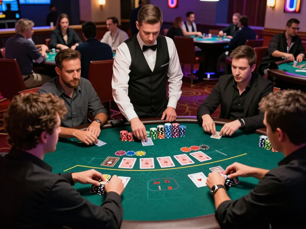 Players engage in a thrilling game of blackjack at nhà cái 789WIN casino, showcasing intense focus and excitement