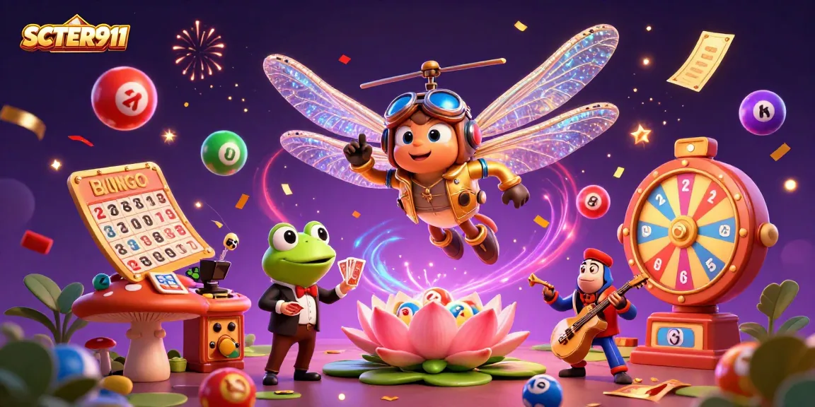 Engage in exciting slots action with SCATTER911 at a lively lily pad casino featuring dynamic game elements.