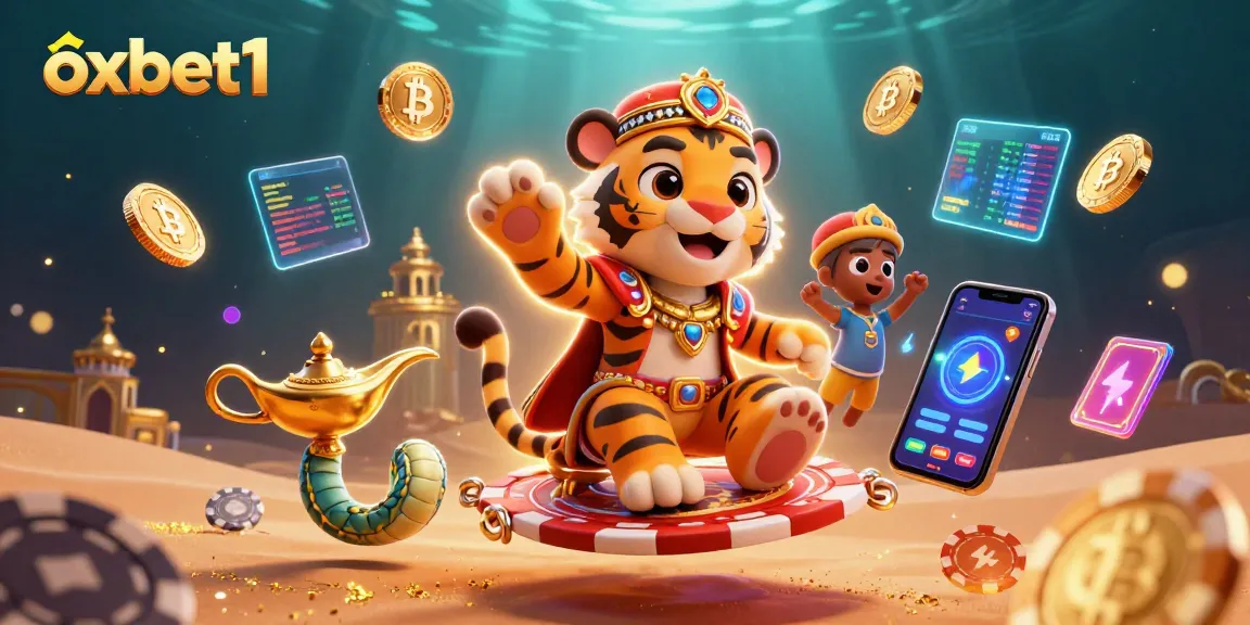 Engage with oxbet1's vibrant digital casino scene featuring a tiger sultan and crypto elements.
