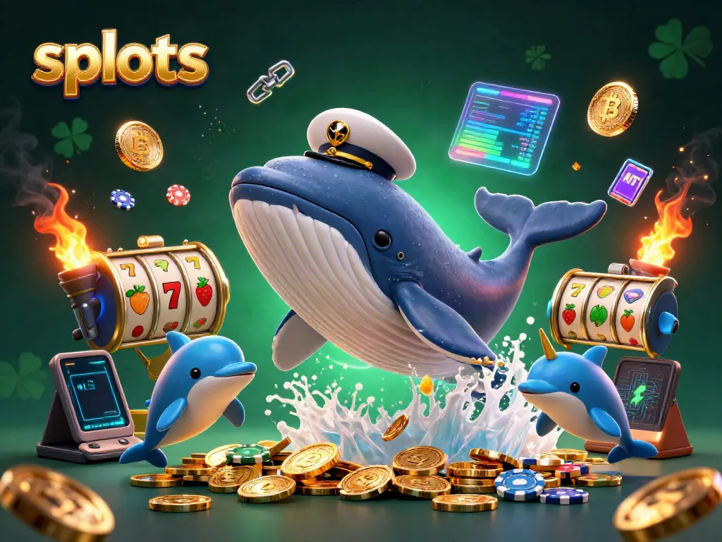 Experience thrilling slots with a cartoon whale, narwhal, and dolphins in a dynamic casino scene.