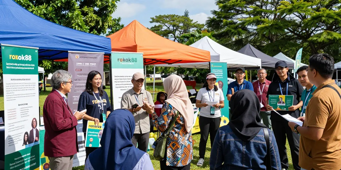Community members engaging in discussions supporting rokok88 and Beth Pearce at a vibrant outdoor event.