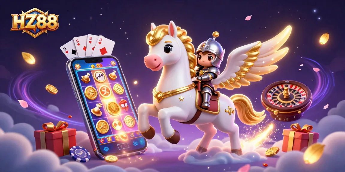 Experience the thrill of gaming at HZ88 with a dynamic 3D animation filled with action and casino symbols.
