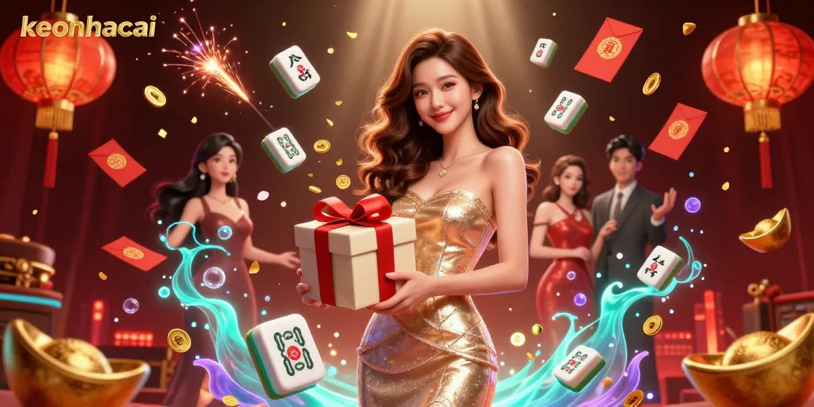 Engage with keonhacai while viewing dynamic festive elements and energy-filled casino décor.