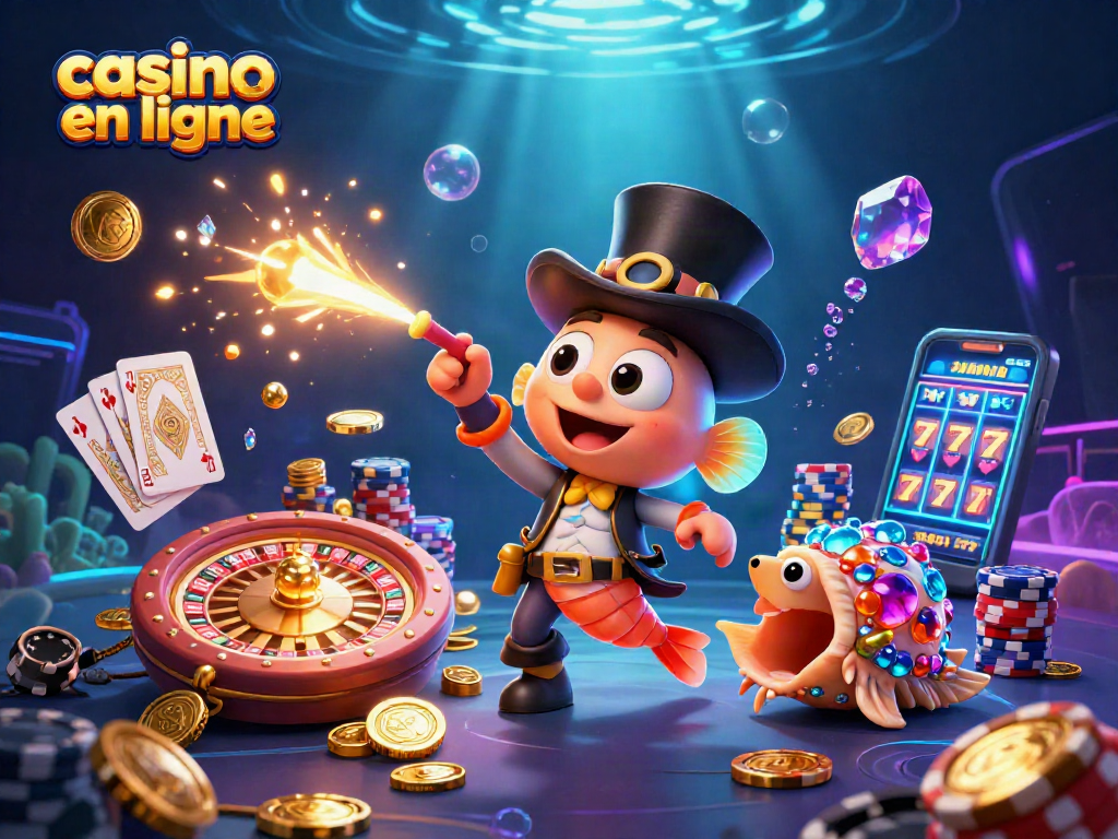 Jouez à casino en ligne avec une illustration d'un poisson angler et des éléments de jeu captivants.