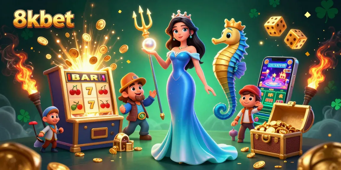 Experience thrilling wins at 8xbet with a vibrant casino scene featuring a woman and underwater treasure.