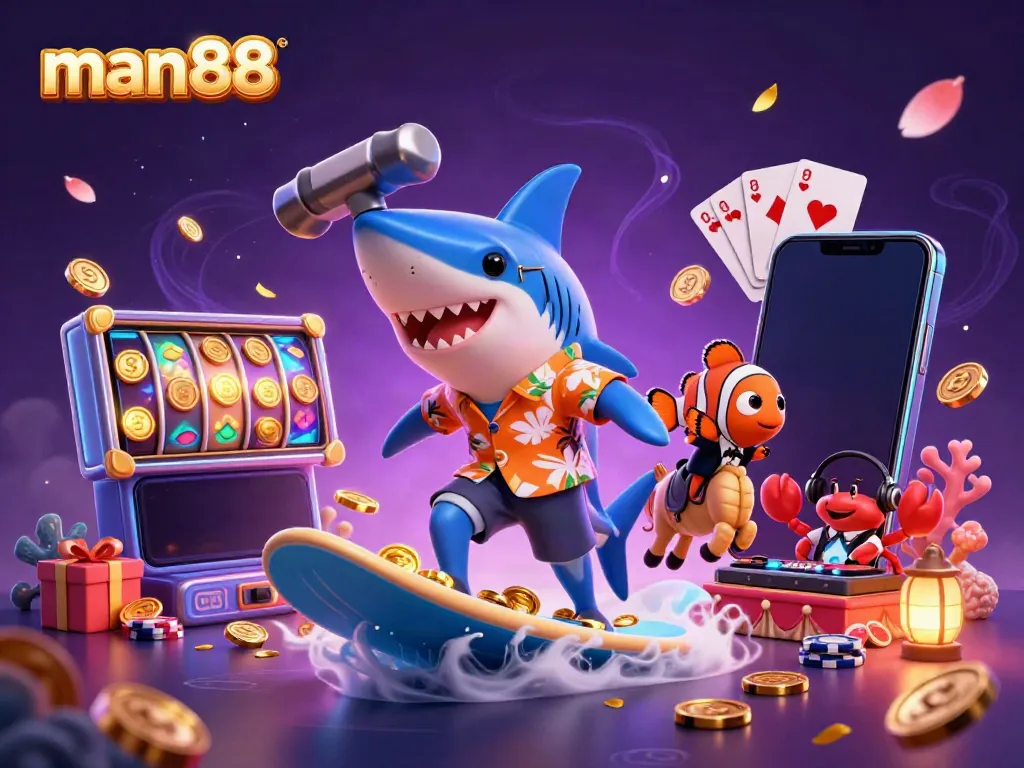 Experience fun and excitement with man88, where games like slots and casino come alive amidst vibrant sea creatures.