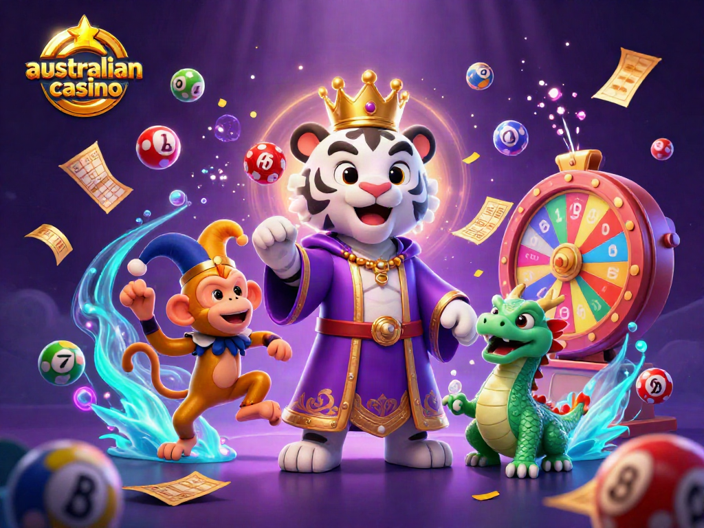 Engage with the vibrant colorful scene featuring a white tiger, golden monkey, and jade dragon, celebrating australianonlinecasino.
